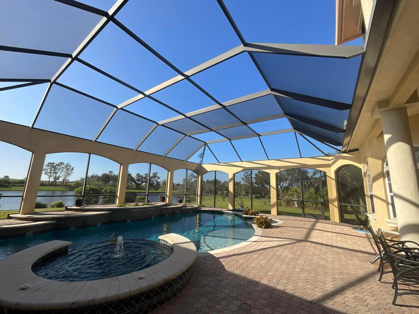 laini screen above ground pool with amazing decking